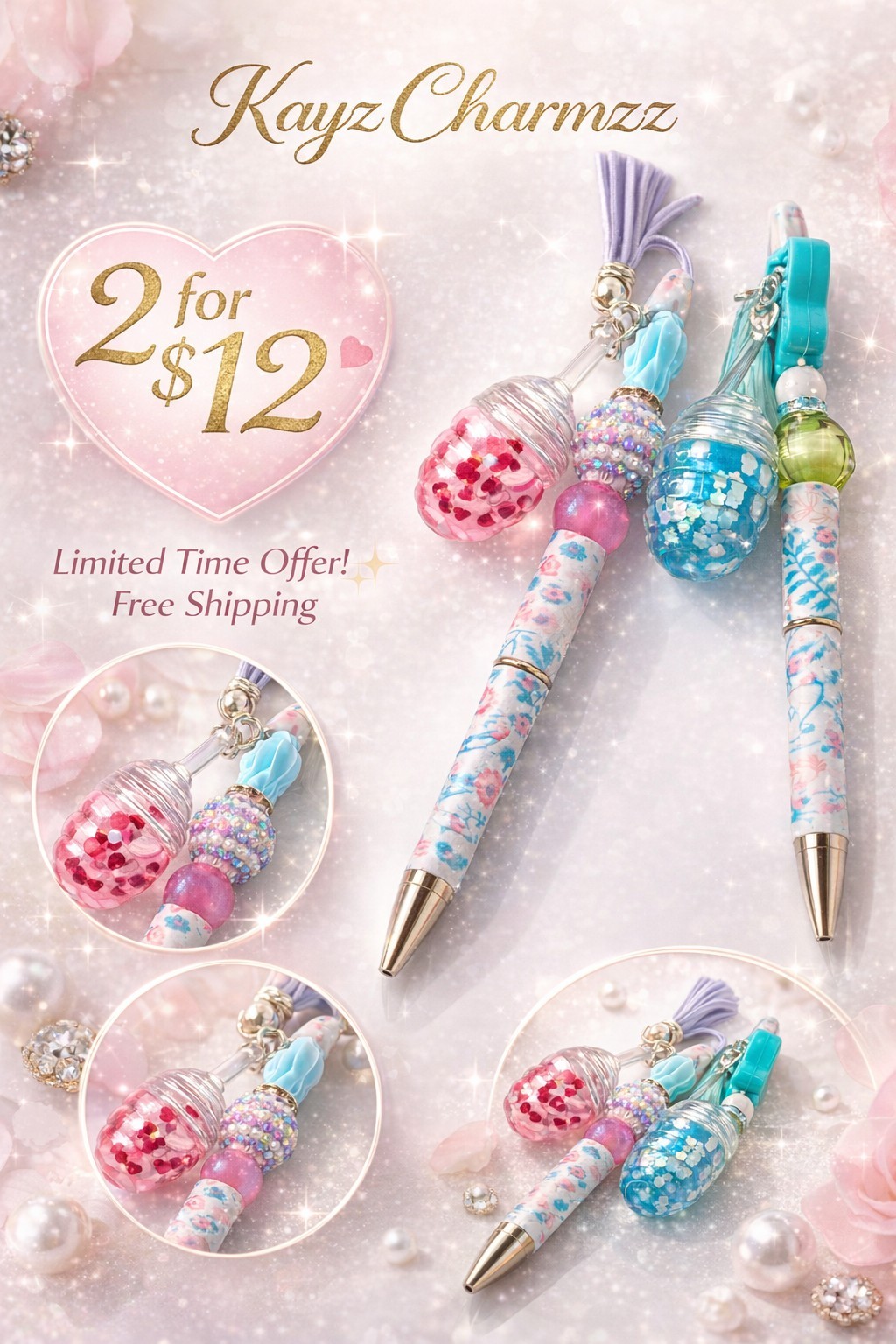 KayzCharmzz floral beaded pens and lip gloss set Cleveland