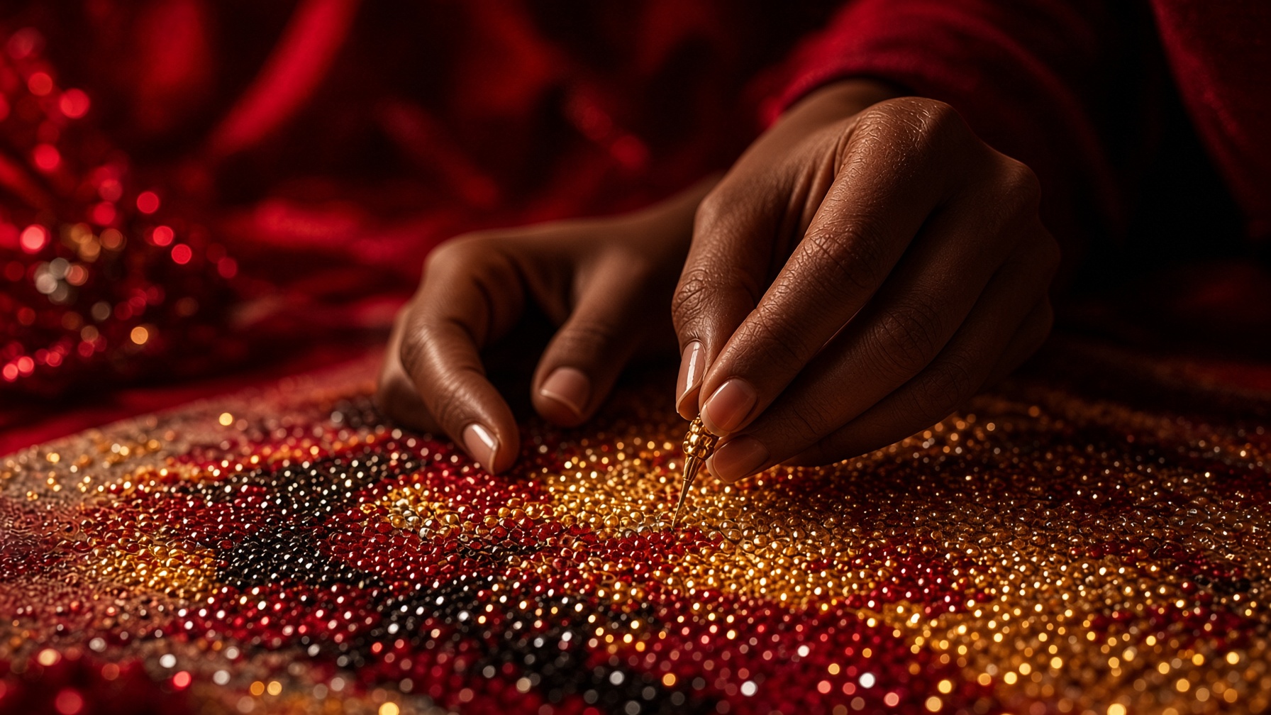 True Sparkle diamond painting — placing drills on an original kit, Black-owned Cleveland studio